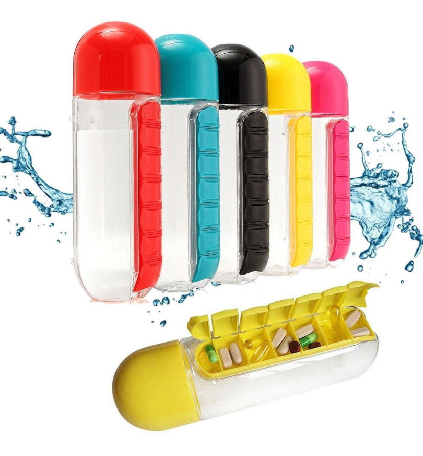 Botella de agua con pastillero